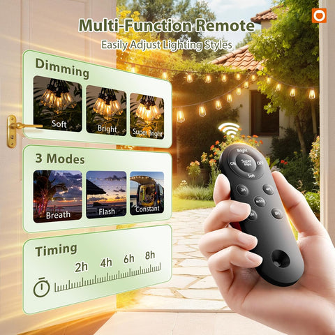 addlon 52FT(48+4) Solar String Lights Outdoor, Waterproof Dimmable 16+1 LED