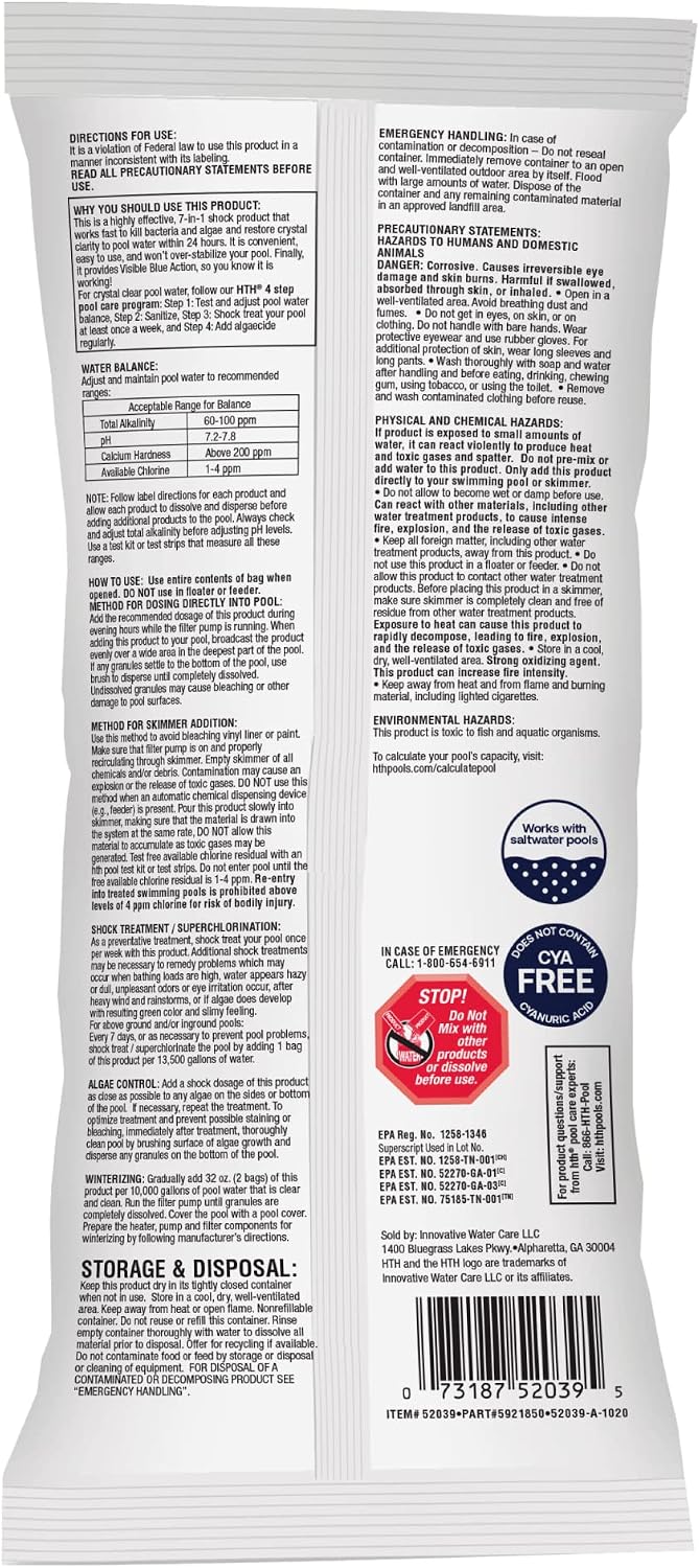 HTH 52039, Swimming Pool Care Shock Ultra, 1 Pack