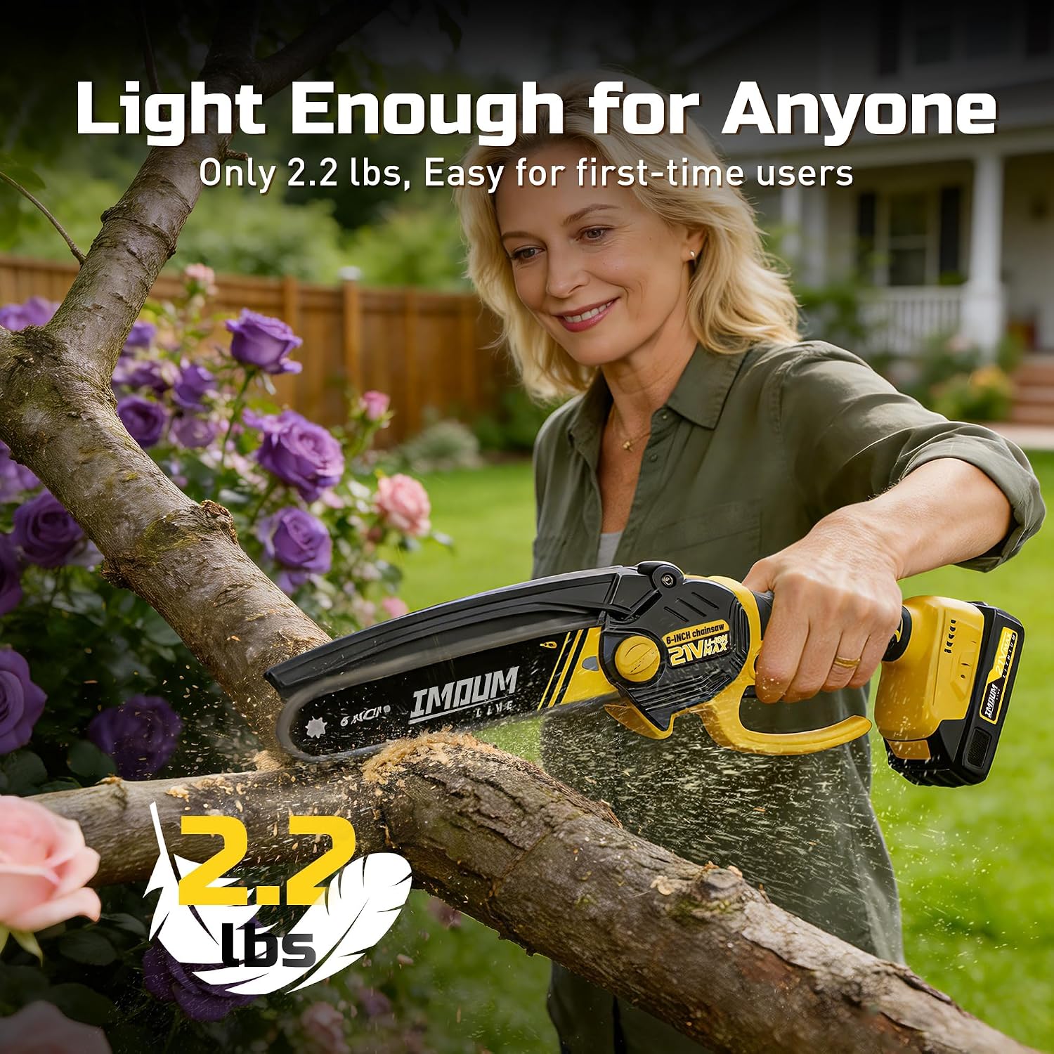 6-Inch Mini Chainsaw Cordless, 21V 2.0Ah Battery Powered Electric Pruning Saw, One-Hand Chain Saw for Tree Trimming, Lightweight, Small and Easy Control for Seniors, Women, Beginners & Yard Work