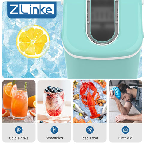 Countertop Ice Maker, Ice Maker Machine 6 Mins 9 Bullet Ice, 26.5lbs/24Hrs, Portable Ice Maker Machine, Ice Scoop, and Basket (Green)