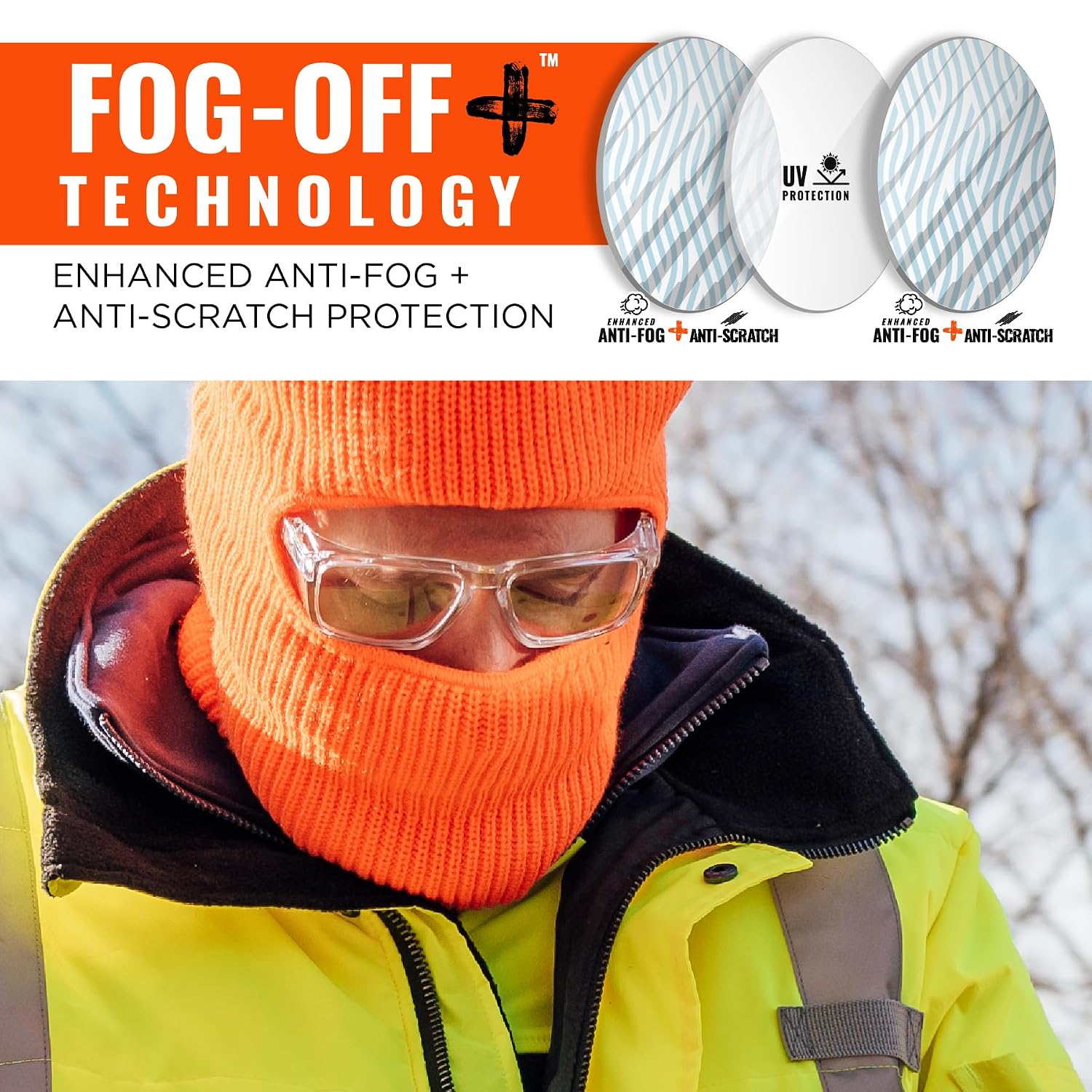 Ergodyne Skullerz SIXTEN Safety Glasses with Side Shields, Anti Fog + Anti Scratch, ANSI z87.1 with Protective Microfiber Bag