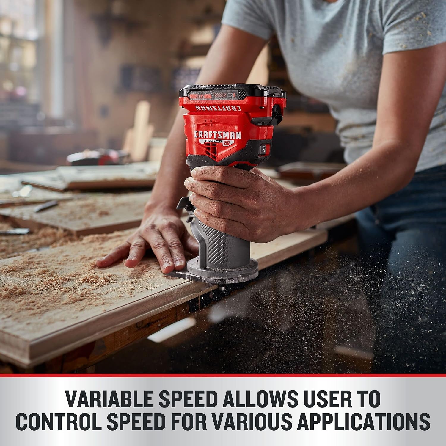 CRAFTSMAN V20 Router Tool, Cordless, Variable Speed, Fixed Base Router with Depth Adjustment, Bare Tool Only (CMCW400B)