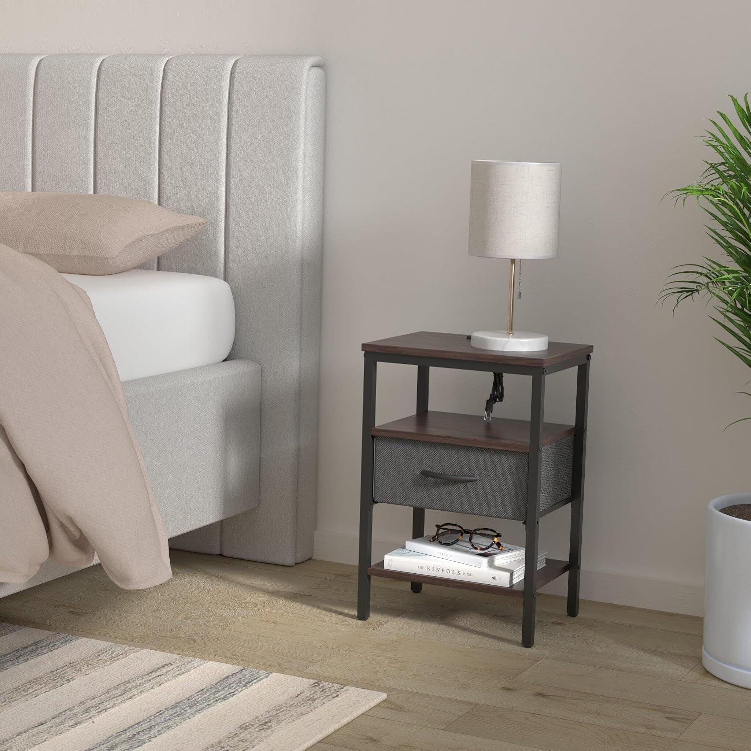 SUPERJARE Nightstand Set of 2 with Charging Station, USB-C Port, End Tables