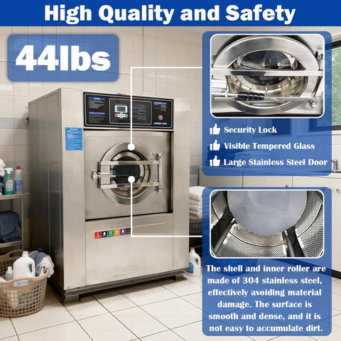 TECHTONGDA Commercial Washer and Dryer Industrial Washing Machine for Laundry Washing Dehydrating Drying 3-in-1 Commercial Washer Machine 44LBS Capacity for Workshop/Hospital/Hotel 220V 3PH