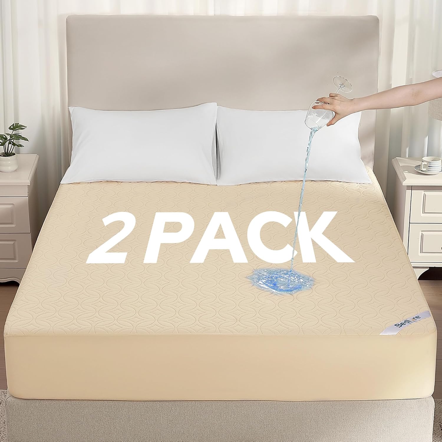 2 Pack Waterproof Mattress Protector Twin Size, Deep Pocket Fit, Washable