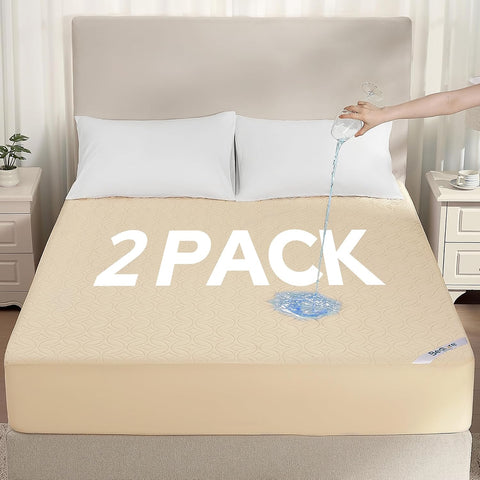 2 Pack Waterproof Mattress Protector Twin Size, Deep Pocket Fit, Washable