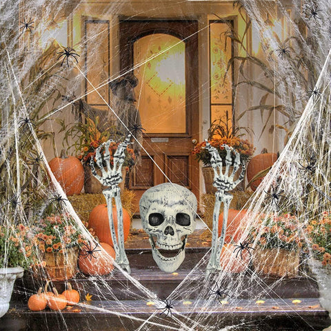 Halloween Skeleton Stakes Decorations, Realistic Skeleton Halloween Decor, Halloween Skeleton Head and Arms with a Stake for Halloween Yard Scary Skeleton Decor (Skeleton Stake 3pcs)