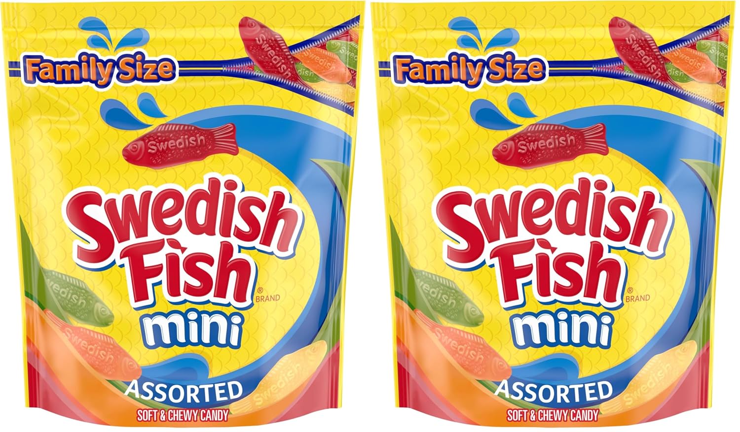 SWEDISH FISH Mini Assorted Soft & Chewy Candy, Family Size, Bulk Candy, 1.8 lb (Pack of 2)