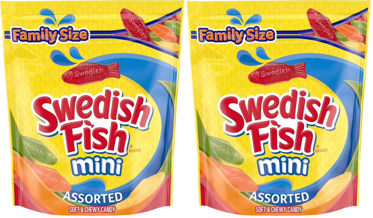 SWEDISH FISH Mini Assorted Soft & Chewy Candy, Family Size, Bulk Candy, 1.8 lb (Pack of 2)