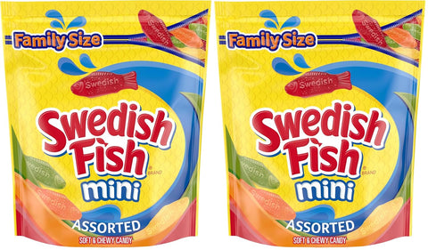 SWEDISH FISH Mini Assorted Soft & Chewy Candy, Family Size, Bulk Candy, 1.8 lb (Pack of 2)