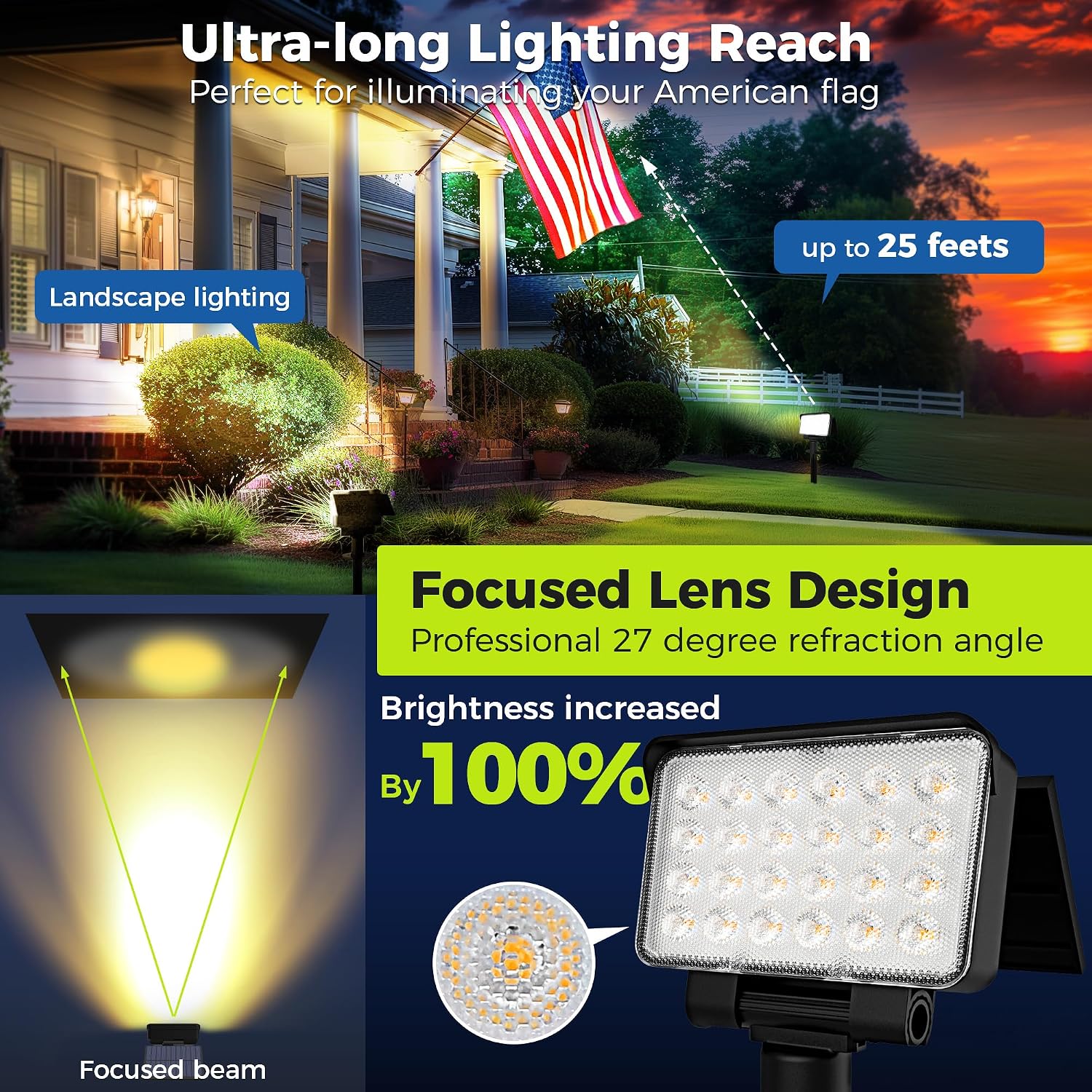 Solar Spot Lights Outdoor Waterproof, 6 Packs, Warm White