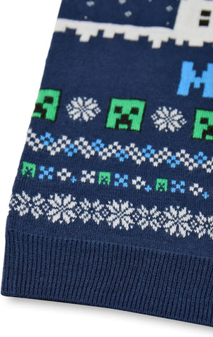 Minecraft Boys Christmas Jumper Style Options Kids Creeper & Snowmen Characters Knitted Sweater | Pattern Festive Jumper