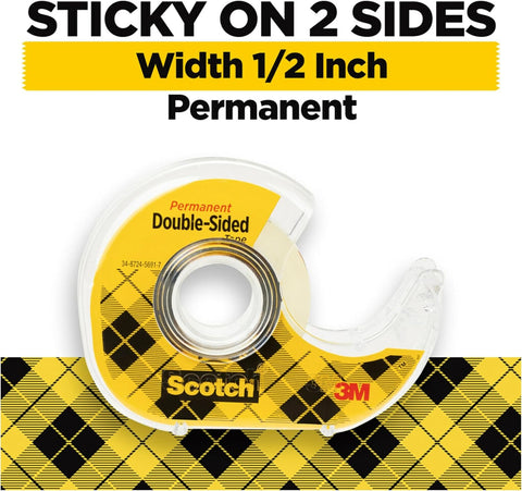 Scotch Double Sided Tape, 1/2 in x 500 in, 6 Dispensered Rolls (Pack of 16, 96 Count Total)