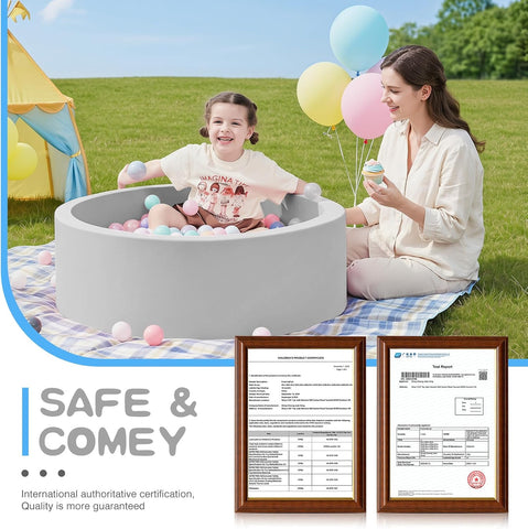 SHJADE Foam Ball Pit, 35.4"x 11.8" Ball Pits for Toddlers-Grey