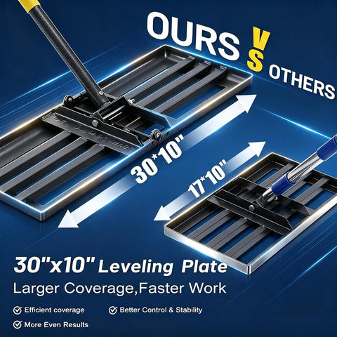 Heavy Duty Lawn Leveling Rake 30x10 with 72" Adjustable Handle - Commercial Grade Landscape Grading Tool, Foldable Yard Leveler for Soil Sand & Topdressing | Stainless Steel + Ergonomic Design