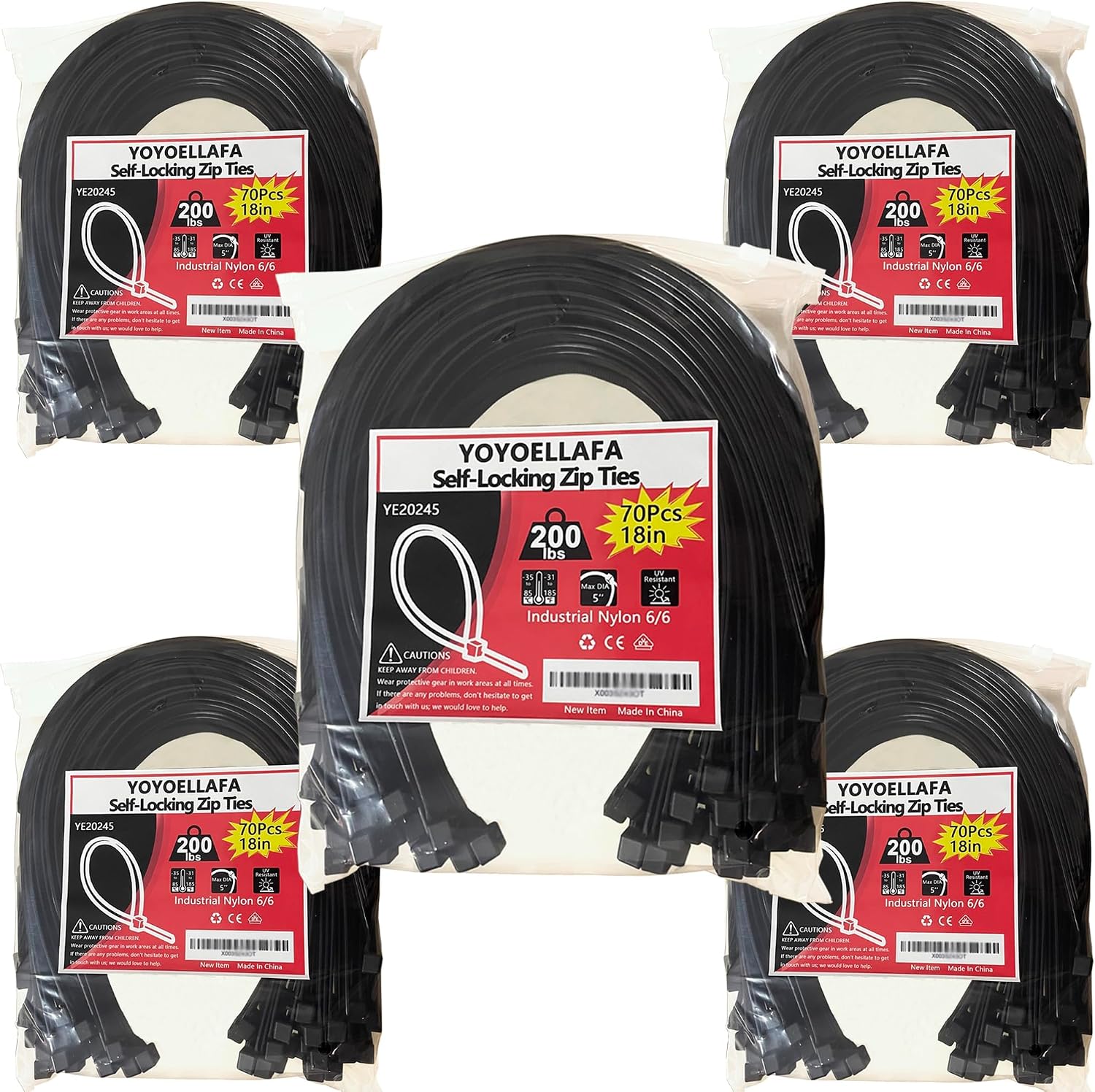 200lb Zip Ties Heavy Duty 18 Inch 350pcs, Large Black Cable Tie, Thick Heat Resistant Zipties, Big Wide Wire Ties, Industrial Tie Wraps for Outdoor Use