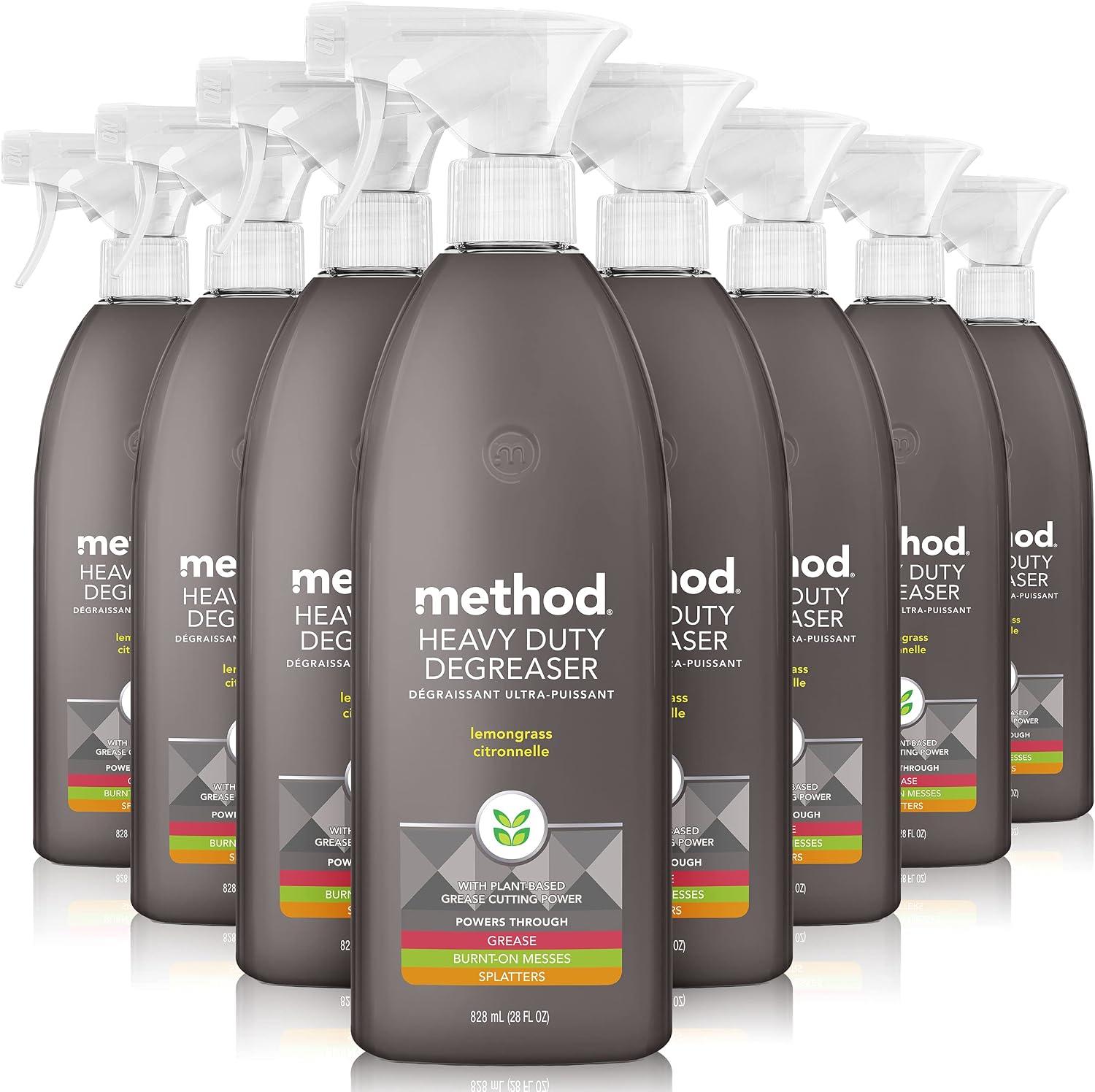 method Heavy Duty Degreaser, Lemongrass Scent, 28 fl oz, 8 Pack | Cuts through Grease, Oil, Burnt-On Messes and Stubborn Splatters, For Use on Stove Tops, Range Hoods, Microwaves, and More