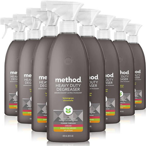 method Heavy Duty Degreaser, Lemongrass Scent, 28 fl oz, 8 Pack | Cuts through Grease, Oil, Burnt-On Messes and Stubborn Splatters, For Use on Stove Tops, Range Hoods, Microwaves, and More