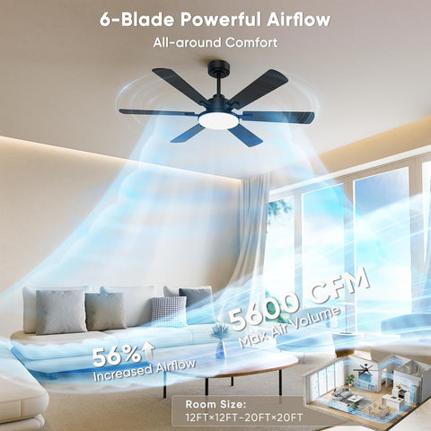 52'' Ceiling Fans with Lights and Remote Control for Living Room