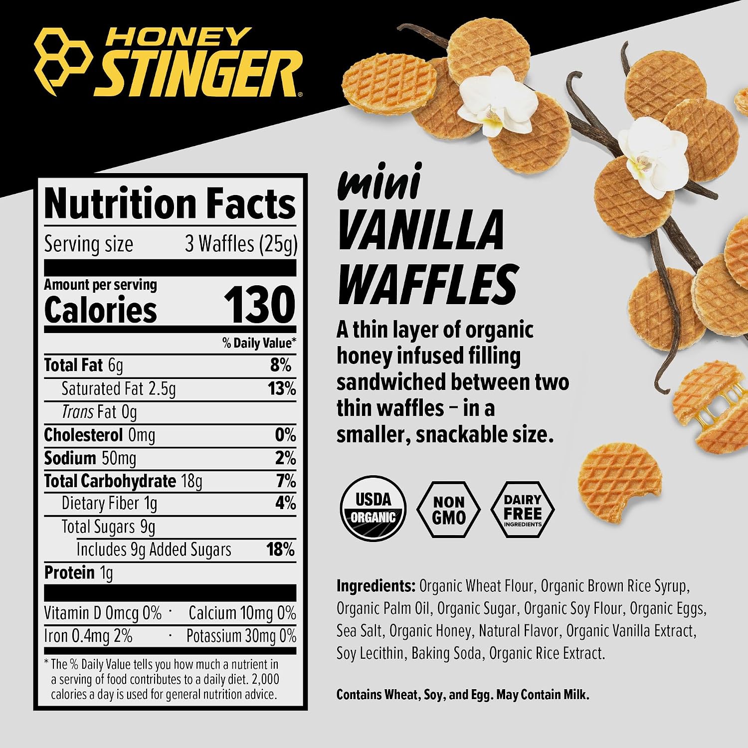 Honey Stinger Organic Mini Vanilla Waffles, Energy Stroopwafel for Exercise, Endurance and Performance, Sports Nutrition for Home & Gym, Pre and Post Workout, 5 Bags, 26.5 Ounces