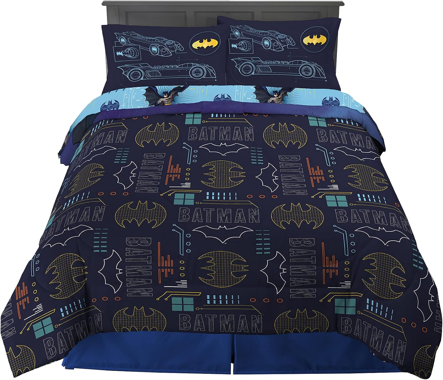Franco Kids Bedding Super Soft Comforter and Sheet Set, 5 Piece Full Size, Batman