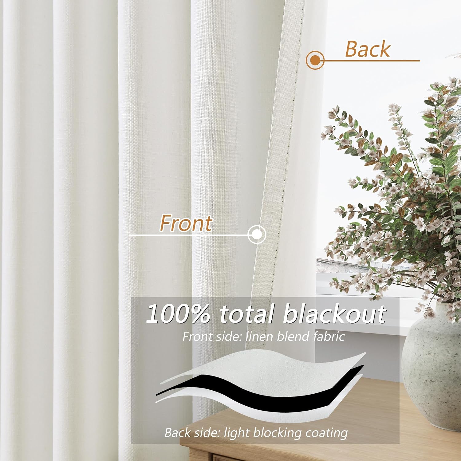 Guken Ivory 100% Blackout Linen Curtains 80 Inch Length 2 Panels Set for Living Room Bedroom Back Tab/Rod Pocket Thermal Insulated Black Out Drapes Room Darkening Window Curtains 80 Inches Long