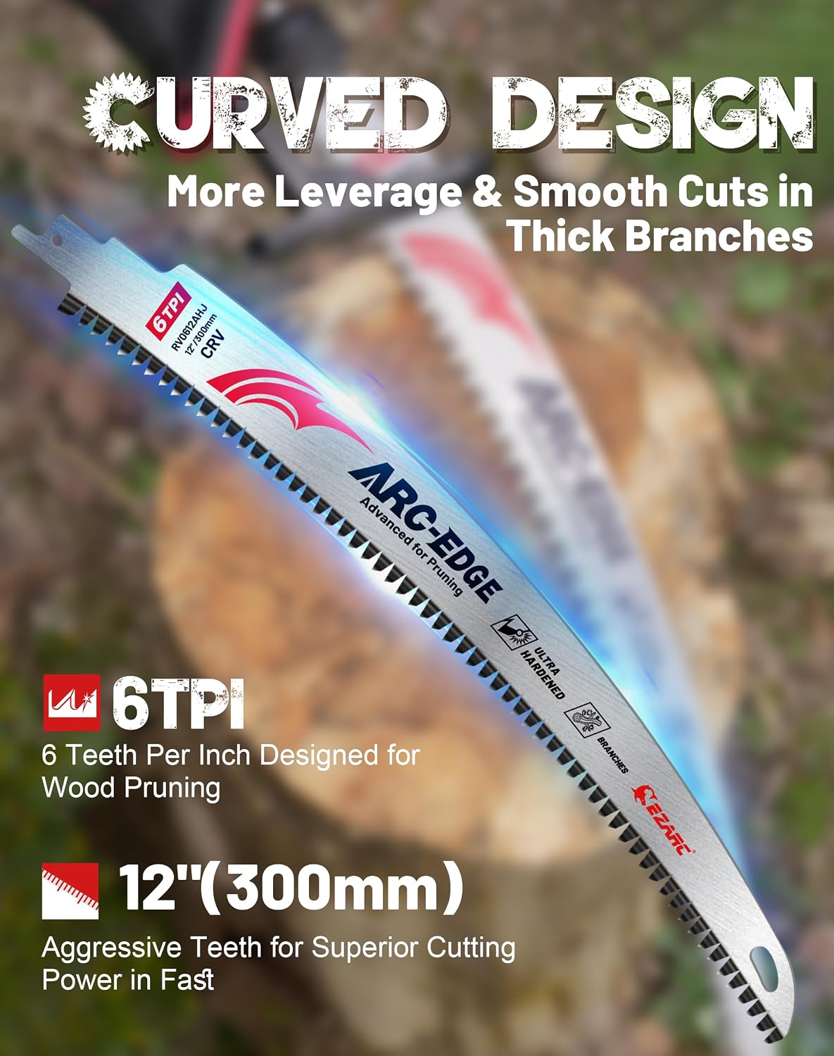 EZARC Arc Edge Reciprocating Saw Blades, 12-Inch 6TPI for Pruning, 3-Pack