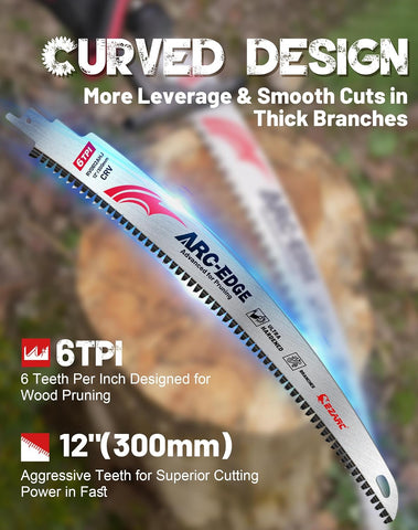 EZARC Arc Edge Reciprocating Saw Blades, 12-Inch 6TPI for Pruning, 3-Pack