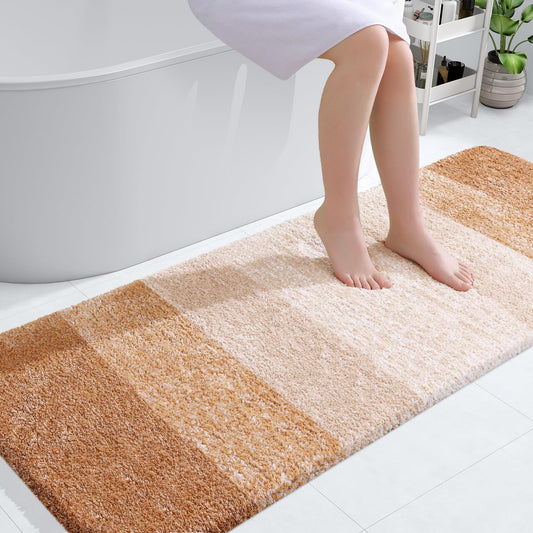 OLANLY Bathroom Rug Mat 59x24, Extra Soft and Absorbent Microfiber Bath Rugs, Non-Slip Plush Shaggy Bath Carpet Runner, Machine Wash Dry, Bath Mats for Bathroom Floor, Tub and Shower, Beige