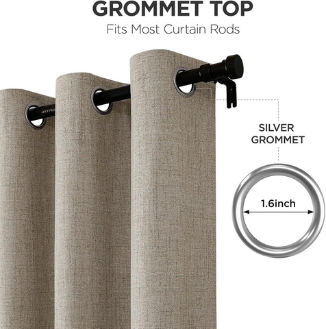 Joydeco Blackout Curtains 72 Inches Long 2 Panels with Grommet, Room Darkening Curtains for Bedroom, 100% Black Out Textured Thermal Drapes Privacy Protection 2 Panels Set(W52 x L72 Inch, Linen)
