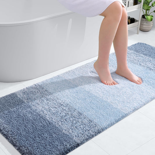 OLANLY Bathroom Rug Mat 59x24, Extra Soft and Absorbent Microfiber Bath Rugs, Non-Slip Plush Shaggy Bath Carpet Runner, Machine Wash Dry, Bath Mats for Bathroom Floor, Tub and Shower, Blue