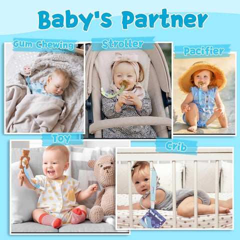 babygoal Ocean Blue Pacifier Clips, 6 Pack Binky Paci Holder Clips Leashes Fits for Most Baby Pacifiers and Binkies