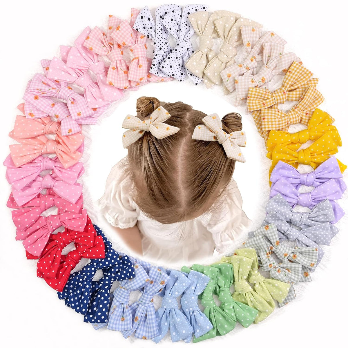 CÉLLOT 40 Pieces Girls Hair Bows 3 inches Linen Fabric Bows Alligator Clips Hair Accessories for Baby Girls Toddlers Kids and Teens