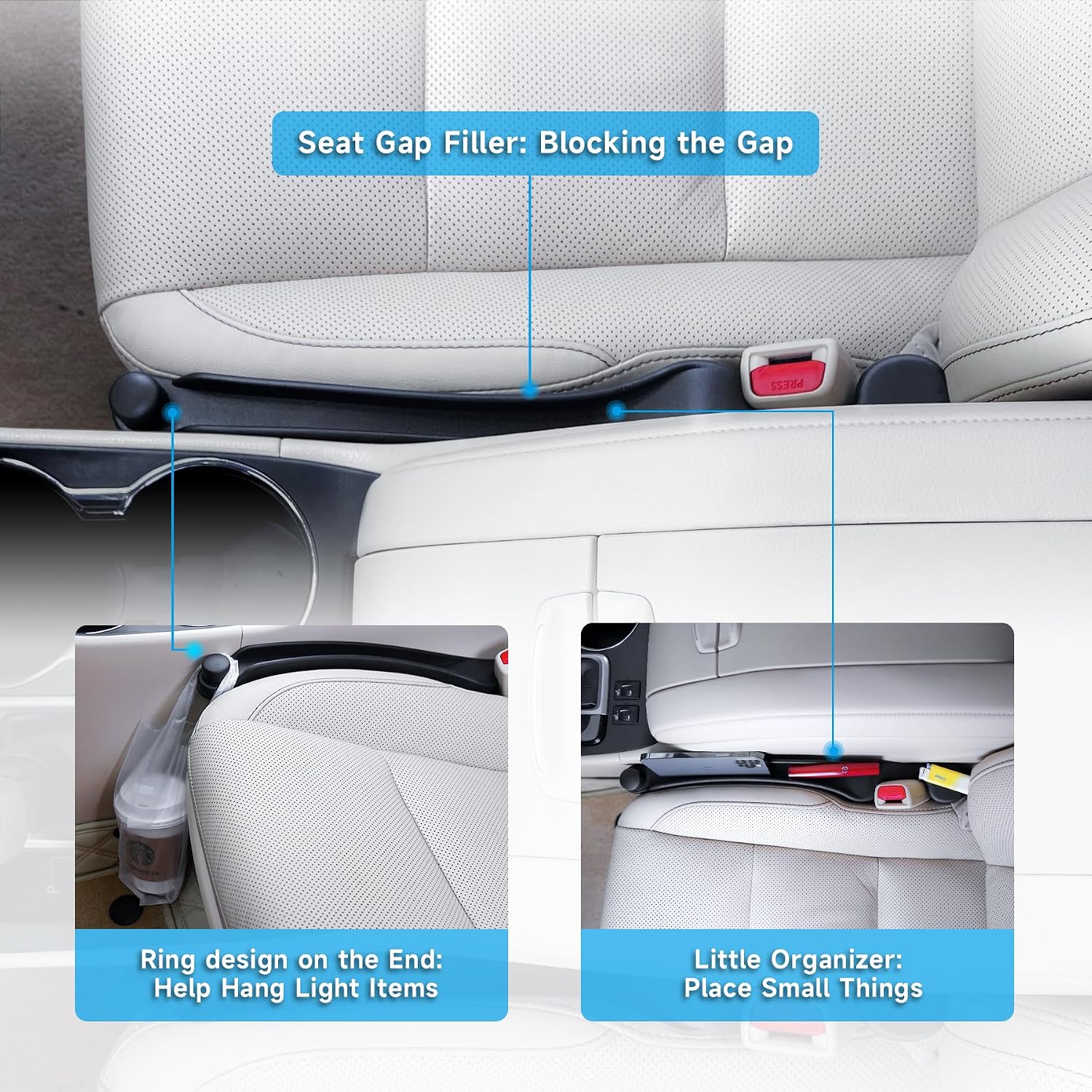 Givifive Car Seat Gap Filler Organizer 2Pack Soft Foam 3IN1 Multifunctional