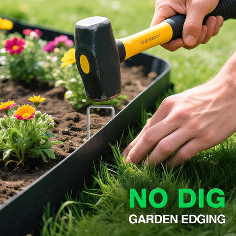 MIXC Garden Edging Border, 33FT 2 Inch Tall Plastic Landscape Edging with 50 U-Shaped Metal Stakes, More Stable and Flexible Tool-Free Lawn Border for Yard, Flower Bed & Landscaping