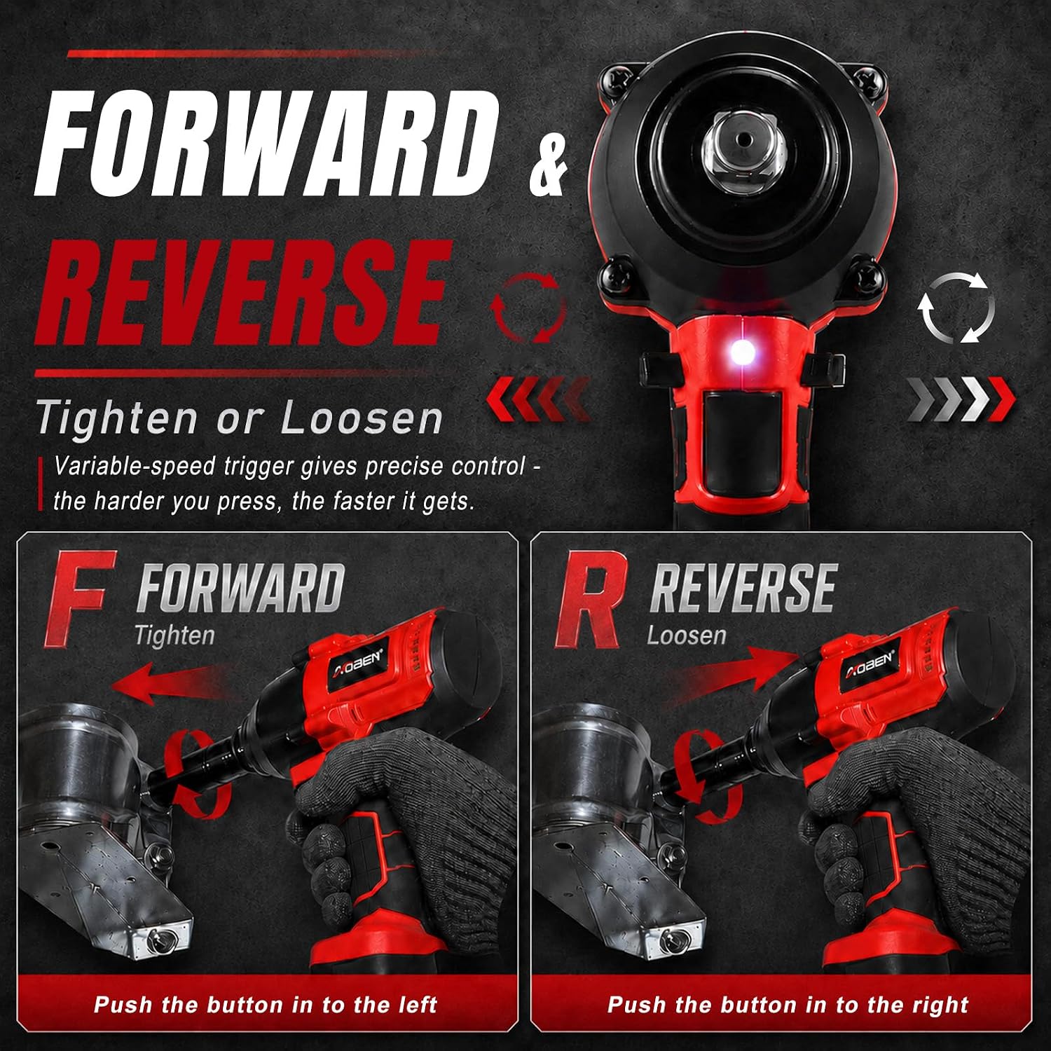 AOBEN Cordless Impact Wrench 1/2 Inch, Power Impact Gun Kit, Max 600N. M/450Ft-lbs High Torque Electric Impact Driver for Car RV Tire, 4.0Ah Battery, Charger, 6 Sockets & Storage Tool Case