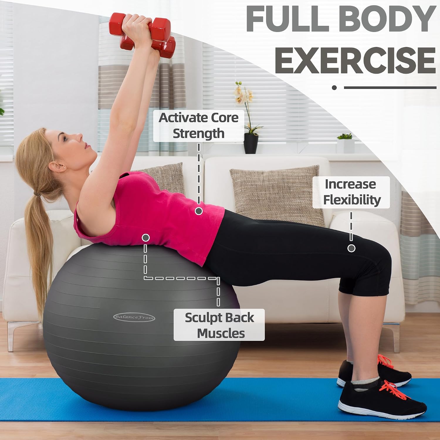 Fitvids Anti-Burst and Slip Resistant Exercise Ball Yoga Ball Fitness Ball Birthing Ball with Quick Pump