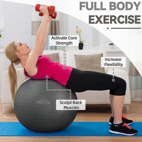 Fitvids Anti-Burst and Slip Resistant Exercise Ball Yoga Ball Fitness Ball Birthing Ball with Quick Pump