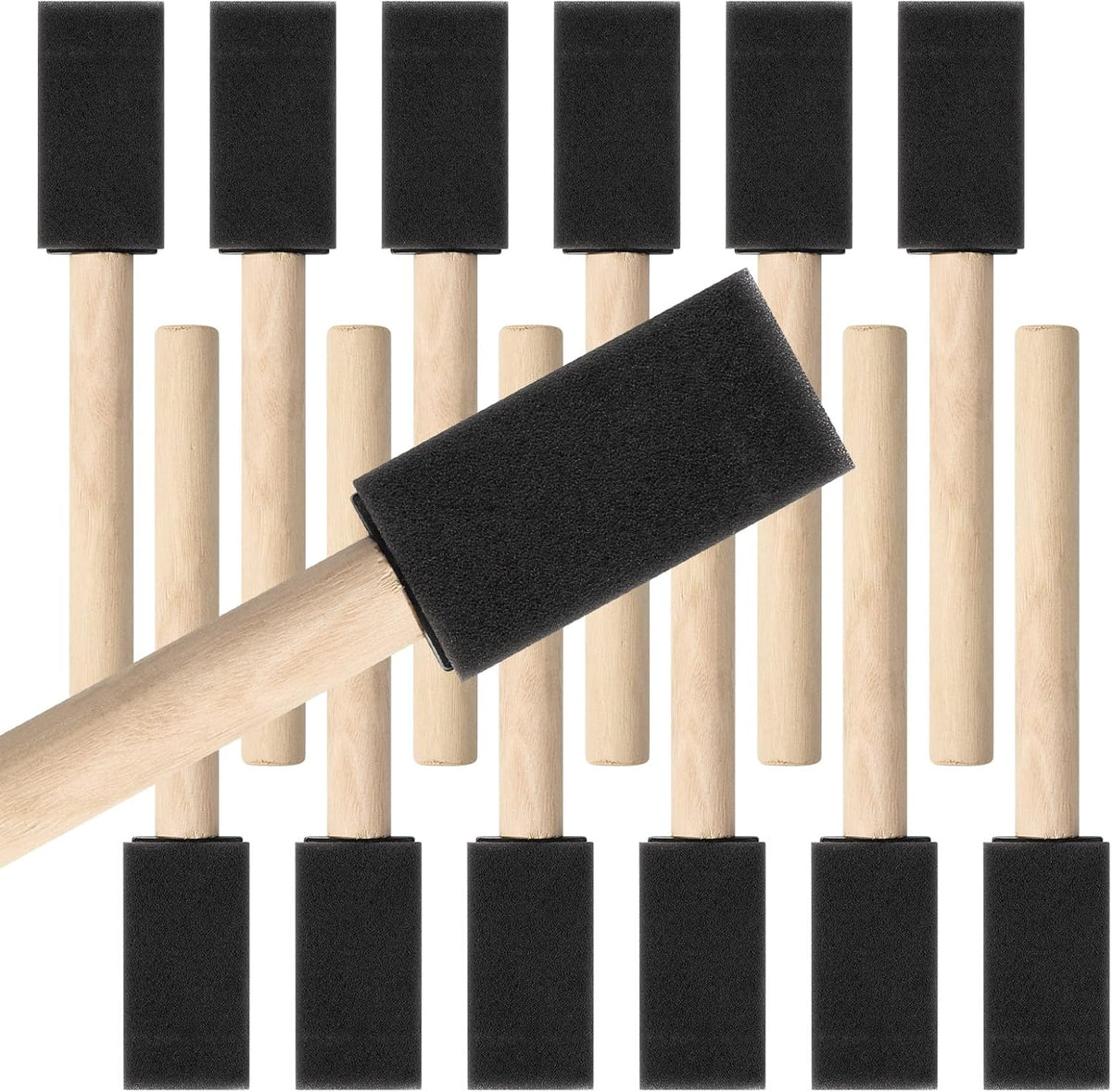 Mister Rui 1 Inch Foam Paint Brushes, 12 Pack – High Density Poly Sponge Brushes for Painting, Mod Podge, Decoupage, Crafts & Cleaning
