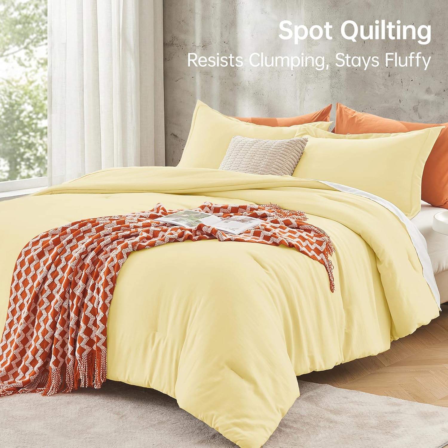 MUXHOMO Queen Comforter Set, All Season Ultra Soft Down Alternative Bedding - 3 Piece Lightweight Bed Set Includes 1 Comforter (90"x90") and 2 Pillow Shams (20"x26"), Cream Yellow
