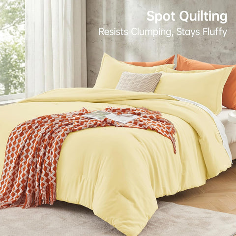 MUXHOMO Queen Comforter Set, All Season Ultra Soft Down Alternative Bedding - 3 Piece Lightweight Bed Set Includes 1 Comforter (90"x90") and 2 Pillow Shams (20"x26"), Cream Yellow