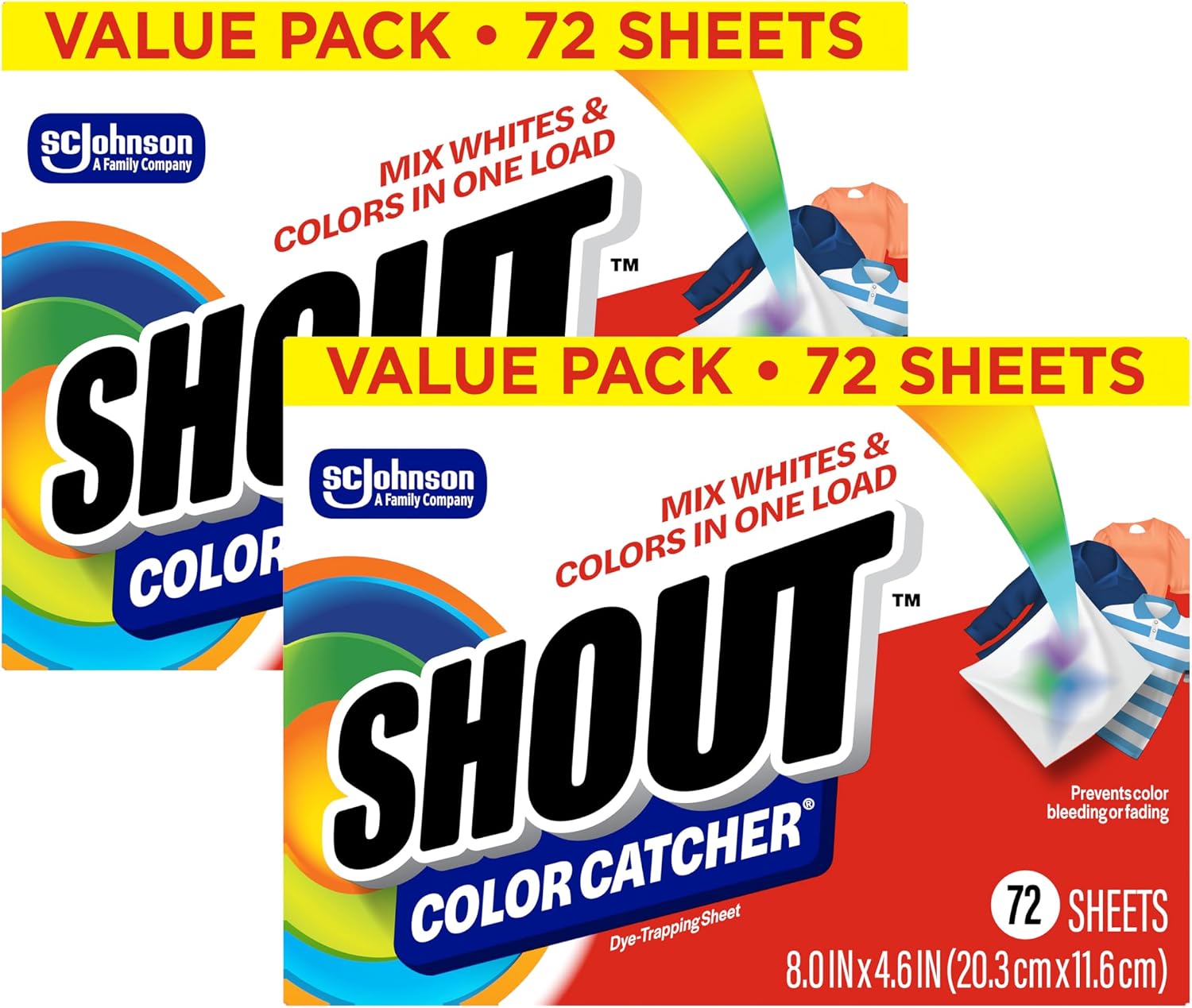 Shout Color Catcher Dye-Trapping Laundry Sheets, 72 Count, (2-Pack)