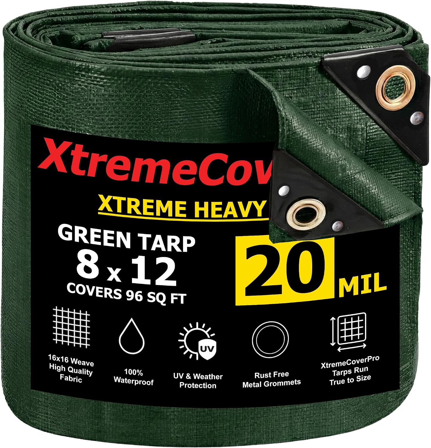 8' x 12' - 20mil Green Tarp Heavy Duty & Waterproof UV Protection 8x12 ft