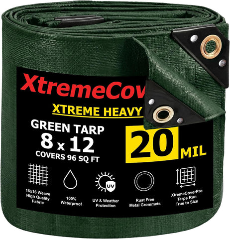 8' x 12' - 20mil Green Tarp Heavy Duty & Waterproof UV Protection 8x12 ft