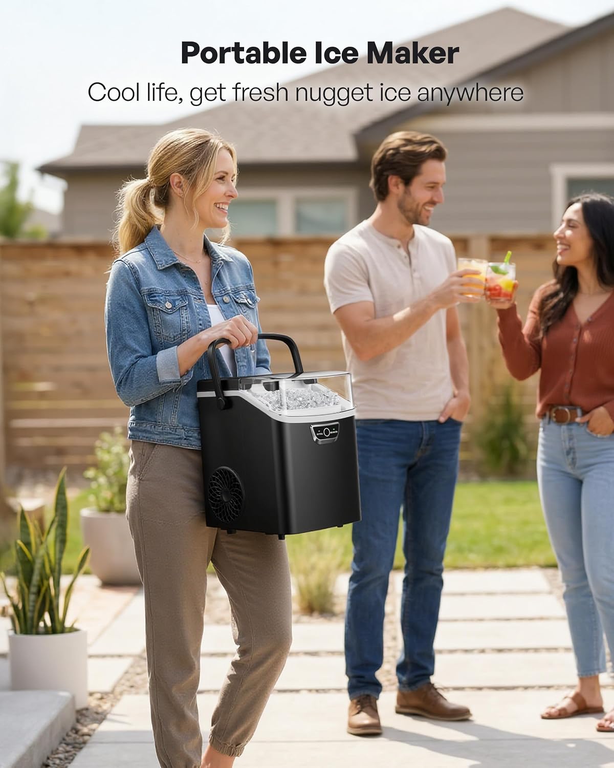 EUHOMY Nugget Ice Maker Countertop with Handle, Max 40lbs Daily Sonic Ice