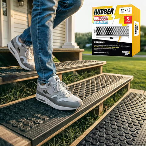 Rubber Stair Treads Outdoor 42" x 10" 5-Pack - Heavy-Duty Non-Slip Rubber