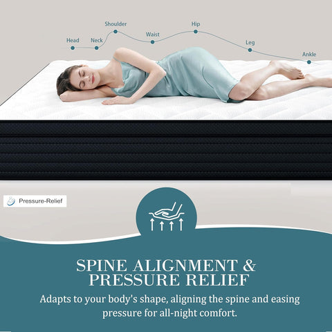 Sleepmax Firm Twin Mattress 10 Inch, Cooling Hybrid Mattress Pain Relieving