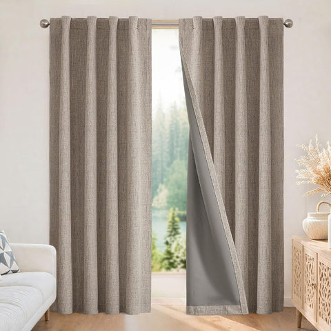 Joydeco 100% Blackout Curtains for Bedroom - Nature Linen 84 Inch Long