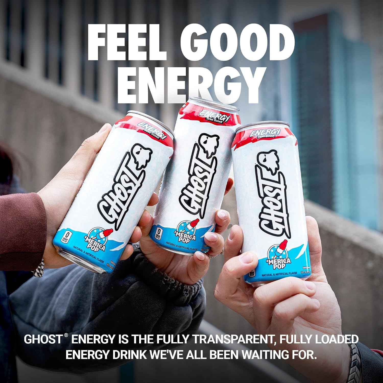 GHOST Energy Drink, Zero Sugars, 12-Pack, 'Merica Pop, 16oz