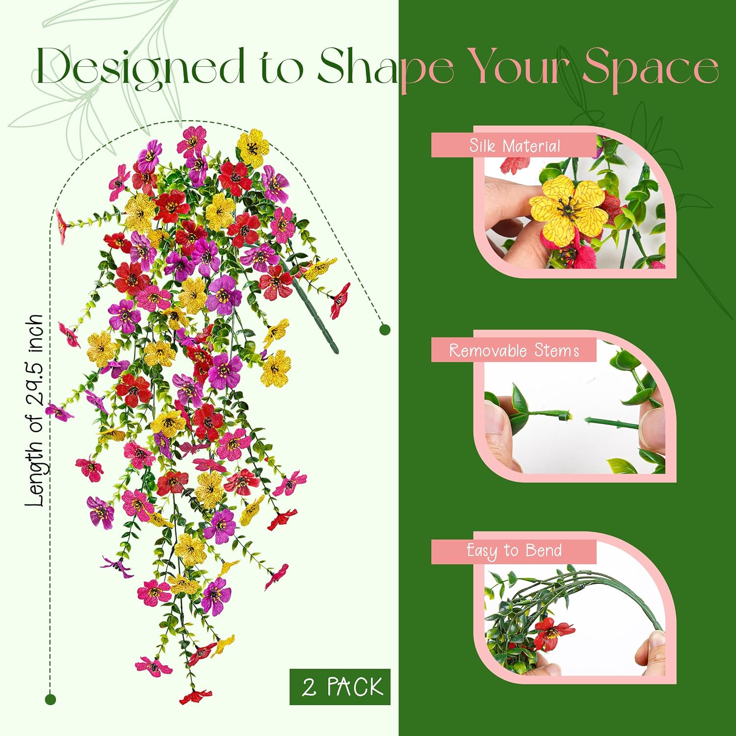 Der Rose UV Resistant Artificial Hanging Flowers for Outdoors, 2Pcs Silk Fake Dasiy Faux Hanging Flowers for Outdoor Planter Porch Balcony Yard Decor